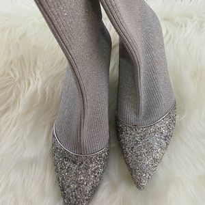 Brand New Grey Glitter Sock Boots